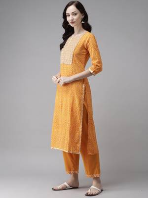 Indo Era Orange Printed Straight Kurta  Palazzo With Dupatta Set 3