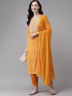 Indo Era Orange Printed Straight Kurta  Palazzo With Dupatta Set 4