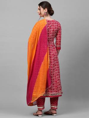 Indo Era Pink Printed A - Line Kurta Trouser With Dupatta Set 2