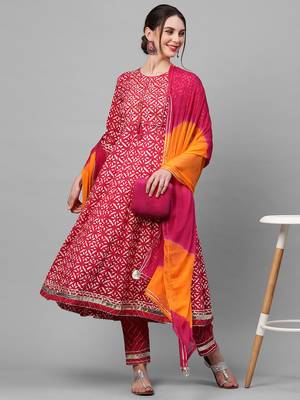 Indo Era Pink Printed A - Line Kurta Trouser With Dupatta Set 4