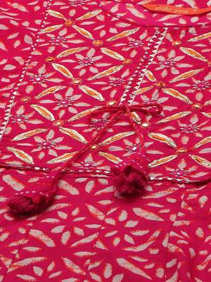 Indo Era Pink Printed A - Line Kurta Trouser With Dupatta Set 5