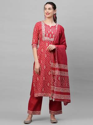 Indo Era Pink Printed Straight Kurta Palazzo With Dupatta Set 1