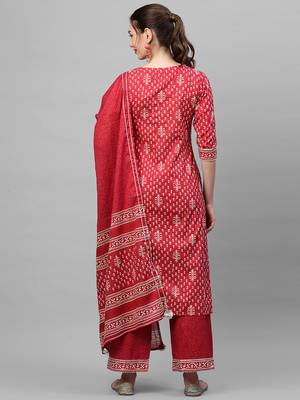 Indo Era Pink Printed Straight Kurta Palazzo With Dupatta Set 2