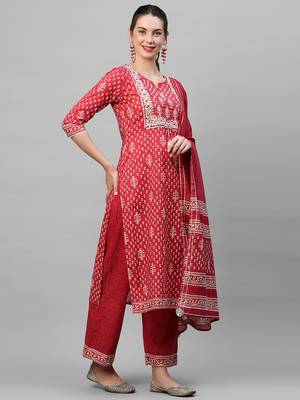 Indo Era Pink Printed Straight Kurta Palazzo With Dupatta Set 4
