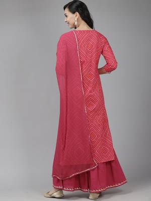 Indo Era Pink Printed Straight Kurta Sharara With Dupatta Set 2