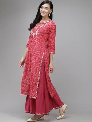 Indo Era Pink Printed Straight Kurta Sharara With Dupatta Set 3