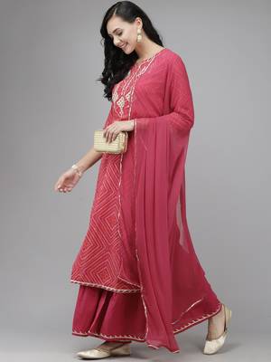 Indo Era Pink Printed Straight Kurta Sharara With Dupatta Set 4
