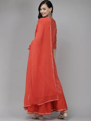 Indo Era Red Printed Straight Kurta Sharara With Dupatta Set 2