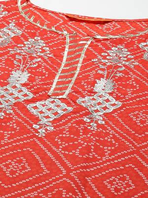 Indo Era Red Printed Straight Kurta Sharara With Dupatta Set 5