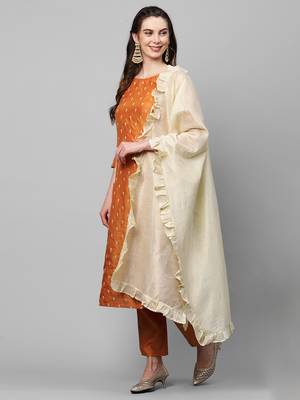 Indo Era Mustard Embroidred A - Line Kurta Trouser With Dupatta Set 3