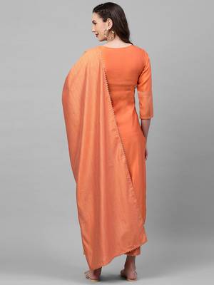 Indo Era Orange Printed Yoke Straight Kurta Palazzo With Dupatta Set 2
