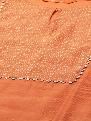Indo Era Orange Printed Yoke Straight Kurta Palazzo With Dupatta Set 5