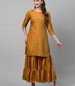 Indo Era Mustard Embroidred Straight Kurta Sharara Set