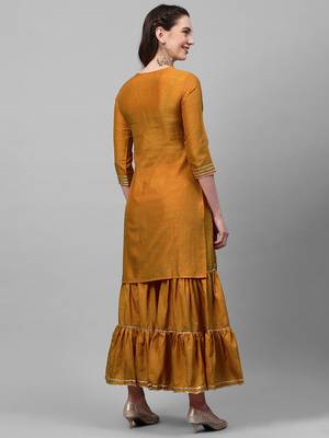 Indo Era Mustard Embroidred Straight Kurta Sharara Set 2
