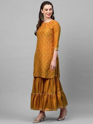 Indo Era Mustard Embroidred Straight Kurta Sharara Set 3