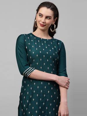 Indo Era Teal Embroidred Straight Kurta Sharara Set 5