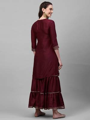 Indo Era Wine Embroidred Straight Kurta Sharara Set 2