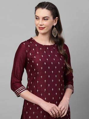 Indo Era Wine Embroidred Straight Kurta Sharara Set 5