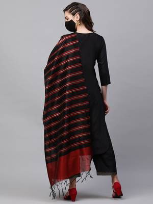 Indo Era Black Solid Straight Kurta Palazzo Dupatta with Mask Set 2