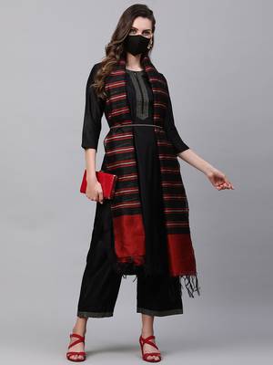 Indo Era Black Solid Straight Kurta Palazzo Dupatta with Mask Set 4