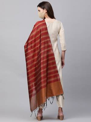 Indo Era Cream Solid Straight Kurta Palazzo Dupatta with Mask Set 2