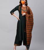 Indo Era Green Solid Straight Kurta Palazzo Dupatta with Mask Sets