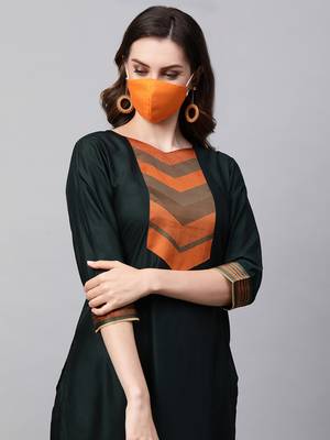 Indo Era Green Solid Straight Kurta Palazzo Dupatta with Mask Sets 5