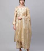 Indo Era Begie Embroidred Straight Kurta Palazzo With Dupatta set