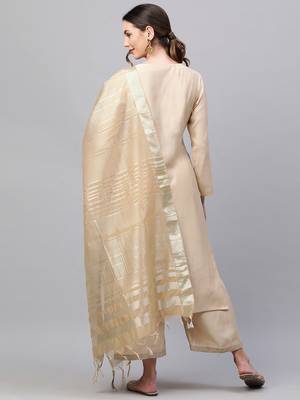 Indo Era Begie Embroidred Straight Kurta Palazzo With Dupatta set 2