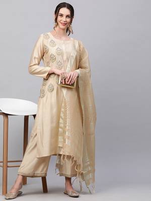 Indo Era Begie Embroidred Straight Kurta Palazzo With Dupatta set 4