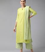 Indo Era Green Solid Straight Kurta Palazzo With Dupatta Set