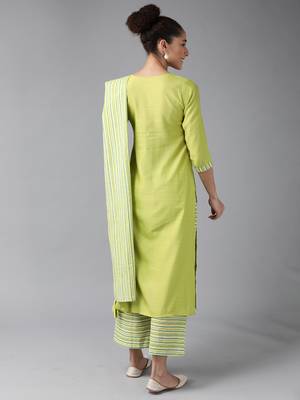 Indo Era Green Solid Straight Kurta Palazzo With Dupatta Set 2