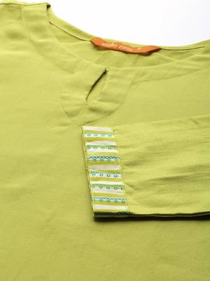 Indo Era Green Solid Straight Kurta Palazzo With Dupatta Set 5