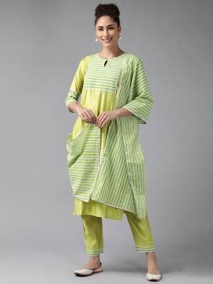 Indo Era Green Solid Straight Kurta Palazzo With Dupatta Set 1