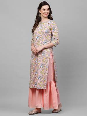 Indo Era Pink Floral Printed Straight Kurta Sharara Set 3