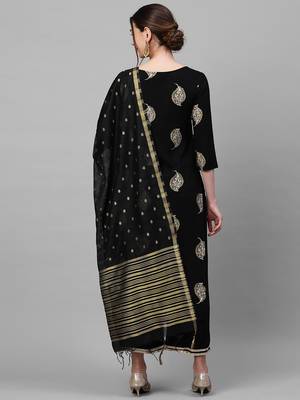 Indo Era Black Foil Floral Printed Straight Kurta Palazzo with Dupatta Set 2