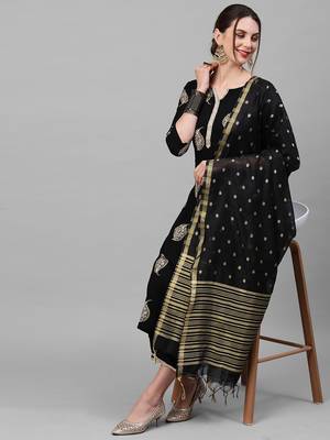 Indo Era Black Foil Floral Printed Straight Kurta Palazzo with Dupatta Set 4