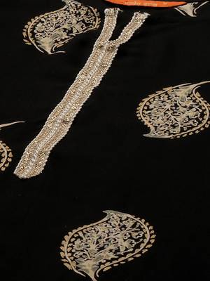 Indo Era Black Foil Floral Printed Straight Kurta Palazzo with Dupatta Set 5