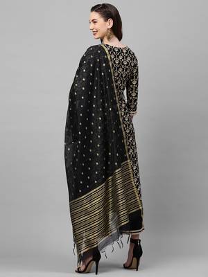 Indo Era Black Foil Floral Printed Straight Kurta Palazzo with Dupatta Set 2