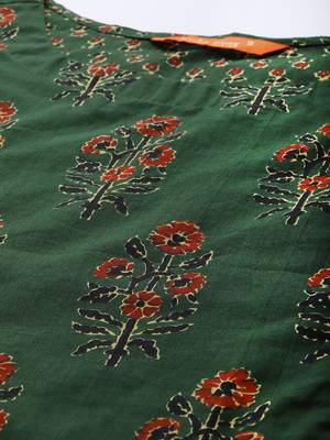 Indo Era Green Floral printed Kurta Trouser With Hand Made Dupatta Set 5