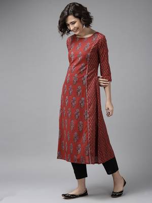 Indo Era Red Floral printed Kurta Trouser With Hand Made Dupatta Set 3