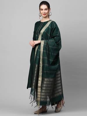 Indo Era Green Solid Straight Kurta Palazzo with Dupatta Set 3