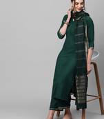 Indo Era Green Solid Straight Kurta Palazzo with Dupatta Set