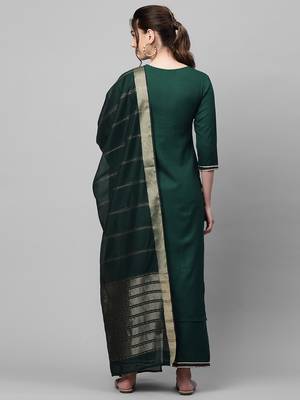 Indo Era Green Solid Straight Kurta Palazzo with Dupatta Set 2