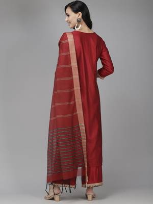 Indo Era Solid Red Straight Kurta Palazzo With Dupatta Set 2