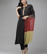 Indo Era Black Embroidered Straight Kurta Trouser With Dupatta Set