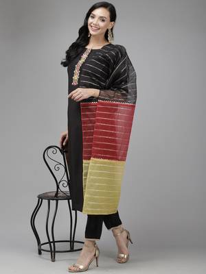 Indo Era Black Embroidered Straight Kurta Trouser With Dupatta Set 4