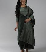 Indo Era Green Solid Straight Kurta Palazzo With Dupatta Set
