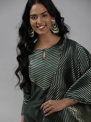 Indo Era Green Solid Straight Kurta Palazzo With Dupatta Set 5