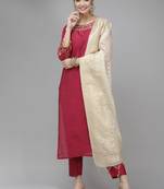 Indo Era Pink Embroidered Straight Kurta Palazzo With Dupatta Set